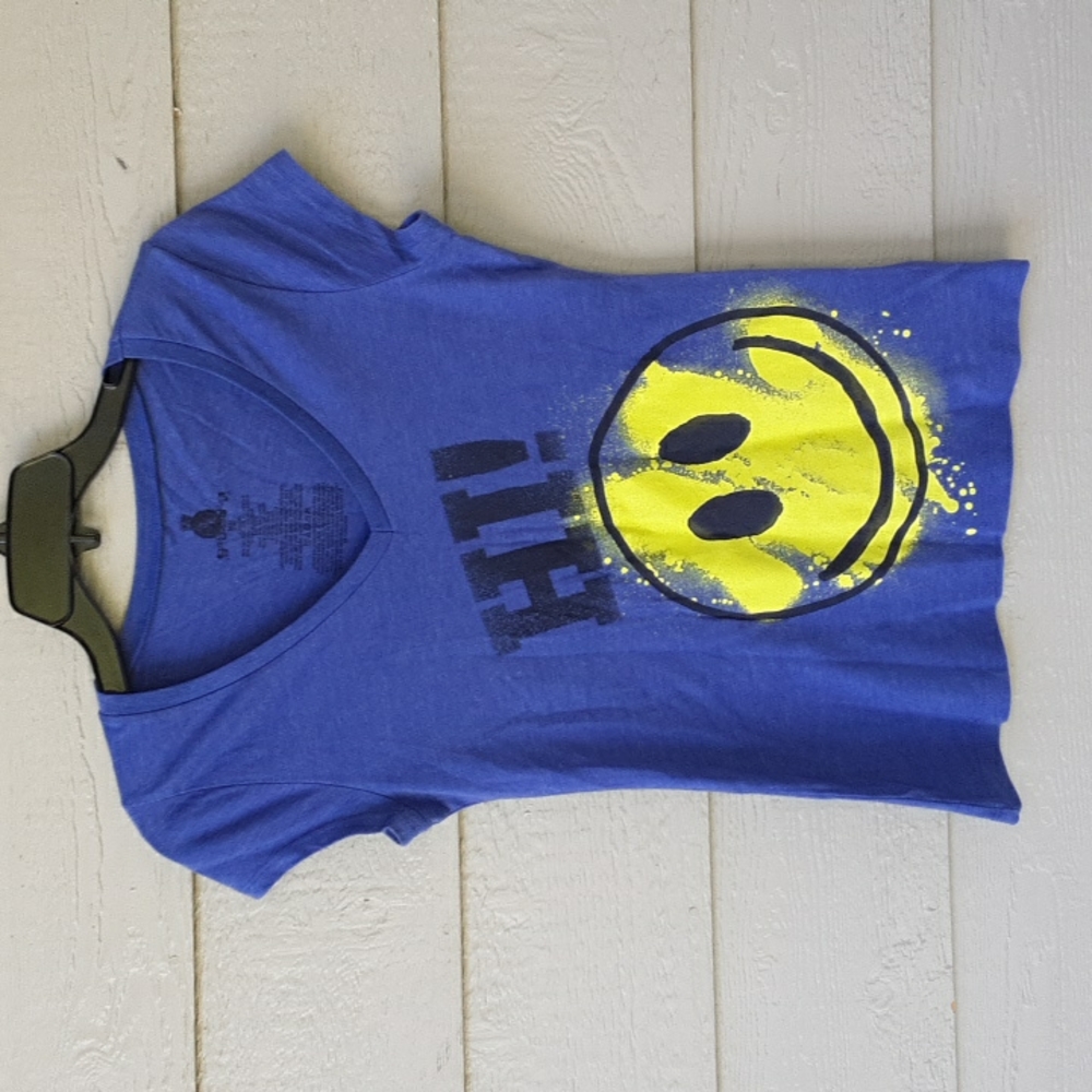 SMILEY Face Hi!/Bye! Dark Blue T-shirt Medium Juniors Size 7/9